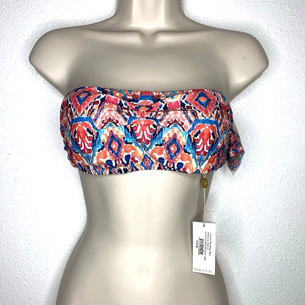 HELEN JON Mallorca Batik TUCKED BANDEAU Swim BRA S Removable Straps Cruiser Pool